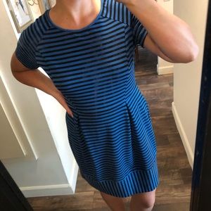 Pixely Stripped Black and Blue Dress